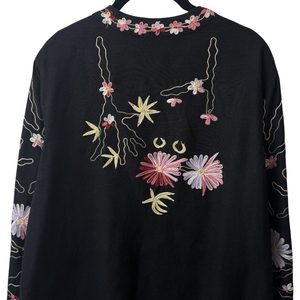 The Vermont Country Store Linen Blend Floral Embroidered Jacket Boho Feminine L - Picture 6 of 10